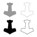 Thor's hammer Mjolnir icon set grey black color illustration outline flat style simple image