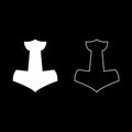 Thor's hammer Mjolnir icon set white color illustration flat style simple image