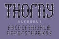 Thorny alphabet. Gaming stylized monochrome font. Isolated english alphabet