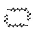 thorny branches with leaves and roses buds, black elegent classical decorative rectangular frame, vector illustration