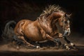 A thoroughbred brown horse rolling on the ground, AI generated Royalty Free Stock Photo