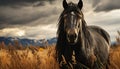 Thoroughbred horse grazes peacefully in tranquil meadow at sunset generated by AI Royalty Free Stock Photo