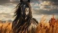 Thoroughbred horse grazes peacefully in tranquil meadow at sunset generated by AI Royalty Free Stock Photo