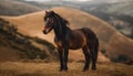 Thoroughbred horse running free in green meadow generative AI Royalty Free Stock Photo