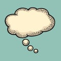 Thought bubble. Isolated on turquoise background. Vintage black and beige vector engraving Royalty Free Stock Photo