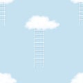 Thought cloud and Stair ladder Seamless on blue sky background, Isolated pattern Think bubble, Endless White Blank Speech, Vector