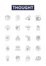 Thought line vector icons and signs. Reflexion, Introspection, Idea, Ponder, Meditate, Thesis, Cogitation, Inquiry