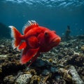 Threatened Beauty: The Red Handfish in a Polluted Ocean Royalty Free Stock Photo