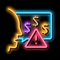 thought story man about monetary warnings neon glow icon illustration