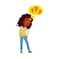 thoughtful african girl asking question cartoon vector