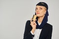 thoughtful arabian airlines stewardess in uniform Royalty Free Stock Photo
