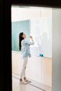 thoughtful asian student girl writing on whiteboard Royalty Free Stock Photo