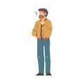 Thoughtful Bearded Man Character and Question Mark Thinking Over the Matter Vector Illustration