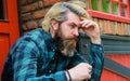Thoughtful bearded man. Serious male thinking about something. Royalty Free Stock Photo