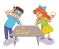 Thoughtful boy and girl solving bookmark charade