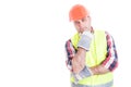 Thoughtful builder reflecting at something Royalty Free Stock Photo
