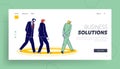 Thoughtful Business Men Walking in Circles Landing Page Template. Problem Solving, Everyday Routine. Useless Walk Round Royalty Free Stock Photo