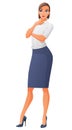 Thoughtful business woman. Cartoon vector illustration isolated