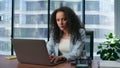 Thoughtful business woman working laptop in office. Focused ceo making project Royalty Free Stock Photo