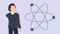 Thoughtful Businessman Contemplating Atomic Structure Illustration