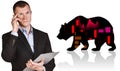 Thoughtful businessman imagine bear over white background. Royalty Free Stock Photo