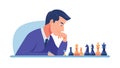 Thoughtful Businessman Playing Chess Vector Illustration, vector design Generative AI Royalty Free Stock Photo