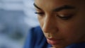 Thoughtful businesswoman face closeup. Businesswoman thinking problem solution Royalty Free Stock Photo