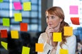 Thoughtful businesswoman looking at sticky notes Royalty Free Stock Photo