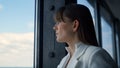 Thoughtful businesswoman looking window closeup. Successful ceo consider issues Royalty Free Stock Photo