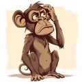Thoughtful cartoon monkey scratching head in neutral background Royalty Free Stock Photo