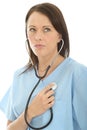 Thoughtful Concerned Young Attractive Female Doctor Listening To Her Own Heartbeat Royalty Free Stock Photo