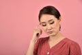 Thoughtful confused and dizzy asian woman, Girl`s face expression feeling worry messy. Royalty Free Stock Photo