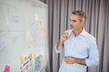 Thoughtful executive looking at figure on whiteboard Royalty Free Stock Photo