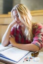 Thoughtful female student during class Royalty Free Stock Photo