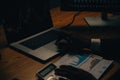 Thoughtful focused successful caucasian male stock investor, broker, financial adviser, sits at work desk, looks at computer, Royalty Free Stock Photo