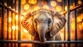 A Thoughtful Gaze Captive Elephant Calf in Bokeh Evoking Conservation Concerns and the Need for Support Royalty Free Stock Photo