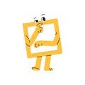 Thoughtful geometric shape thinking about question. Puzzled rectangle with curious face doubts. Confused, pensive frame