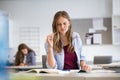 Thoughtful girl studying in high school Royalty Free Stock Photo