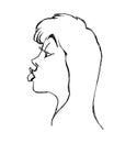 Thoughtful girl. The woman was offended. Puffy lips.Silhouette of a woman. Drawing in cartoon style ink.