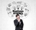 Thoughtful man and business strategy sketch Royalty Free Stock Photo