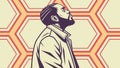 Thoughtful Man with Hexagonal Pattern Background, vector design Generative AI Royalty Free Stock Photo