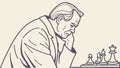 Thoughtful Man Playing Chess, Deep in Strategy, vector design Generative AI Royalty Free Stock Photo
