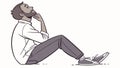 Thoughtful Man Sitting, Pensive Pose, Deep in Thought, vector design Generative AI Royalty Free Stock Photo