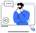 Thoughtful man in virtual meeting with chat bubble and video call interface design Royalty Free Stock Photo