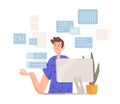 Thoughtful man working at computer. Programmer coding and concerning about solving difficult tasks. Puzzled male