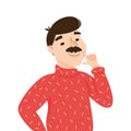 Thoughtful Mustached Man Character Scratching Chin Thinking over Riddle Vector Illustration