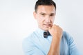 Thoughtful nice man holding his chin Royalty Free Stock Photo