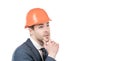 Thoughtful portrait of professional engineering employee considering problem, consideration Royalty Free Stock Photo