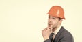 Thoughtful portrait of professional engineering employee considering problem, consideration