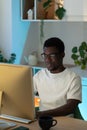 Thoughtful web developer work on computer, programmer trying to find solution for bug in app code Royalty Free Stock Photo